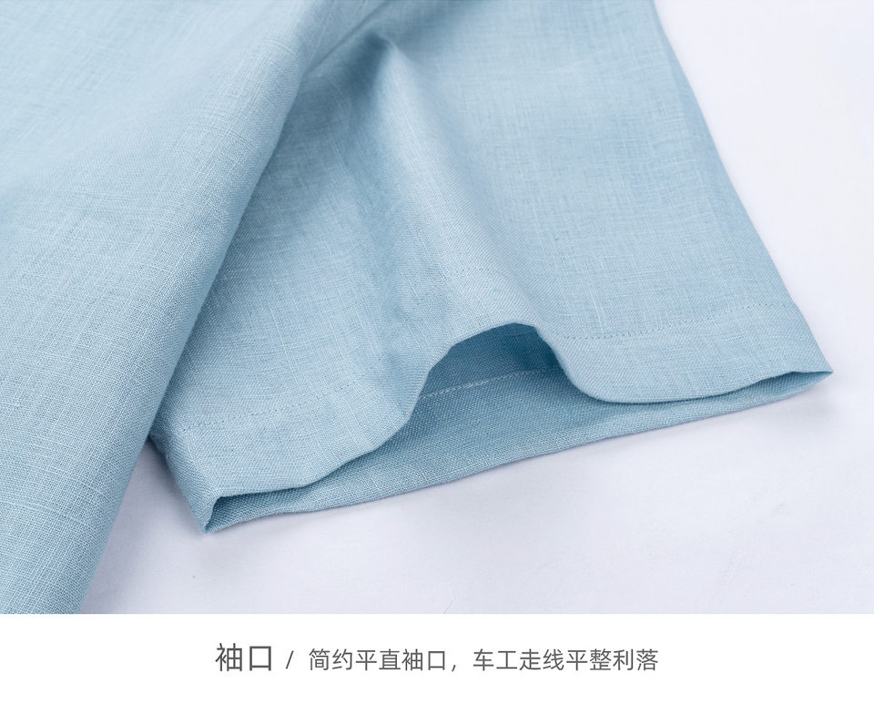 Áo sơ mi nam tay ngắn 100% vải lanh chống nhăn dáng rộng — Màu hạt dẻ - Áo ngắn tay 13, Trắng - Áo tay ngắn 01, Xanh hồ - Áo tay ngắn 11 chi tiết 23