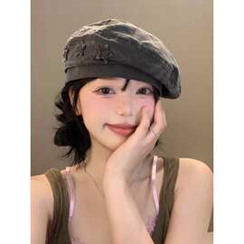 时尚百搭八角画家帽子女2024新款水洗做旧显脸小磨毛美式贝雷帽酷