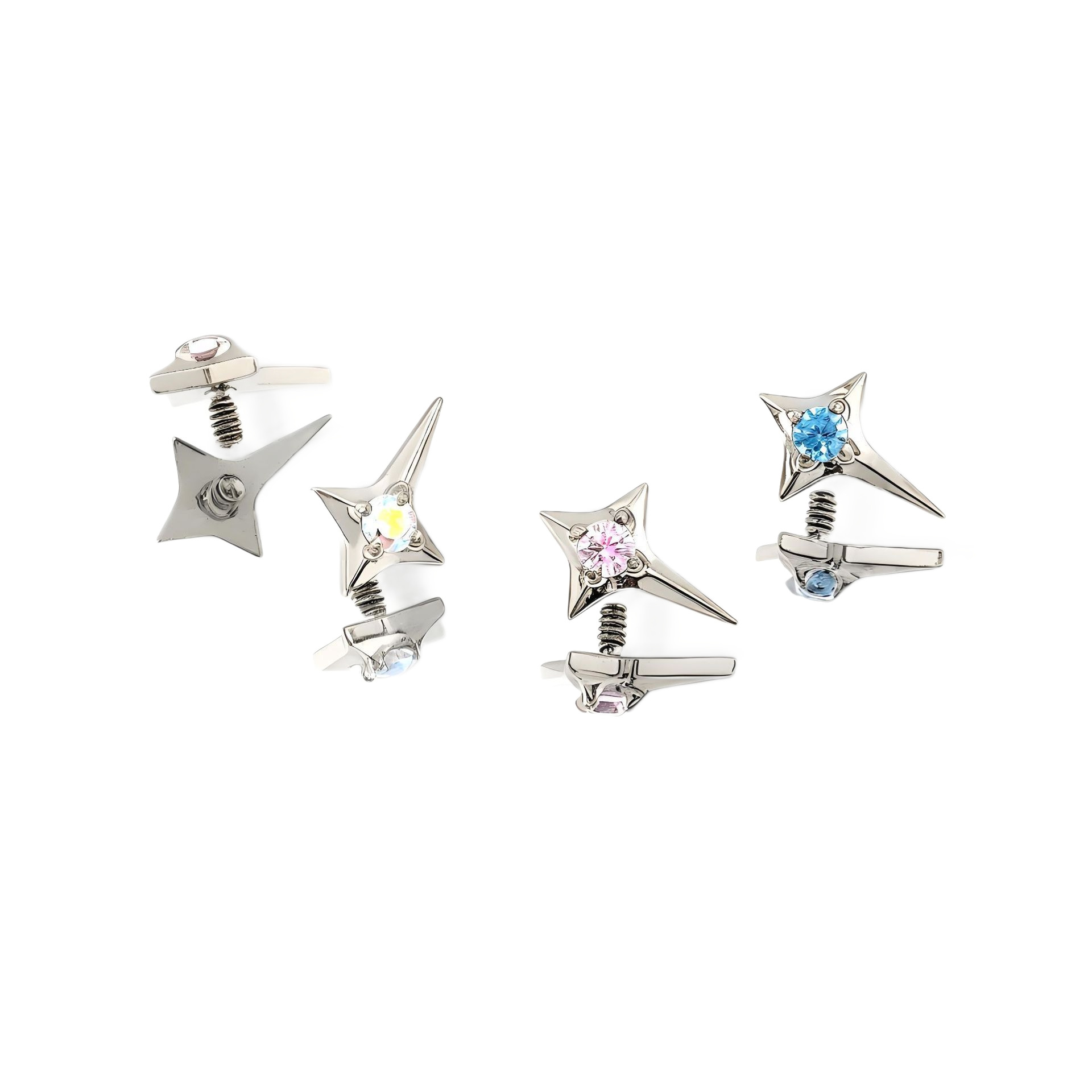 Silver pointed spike labret stud material detail