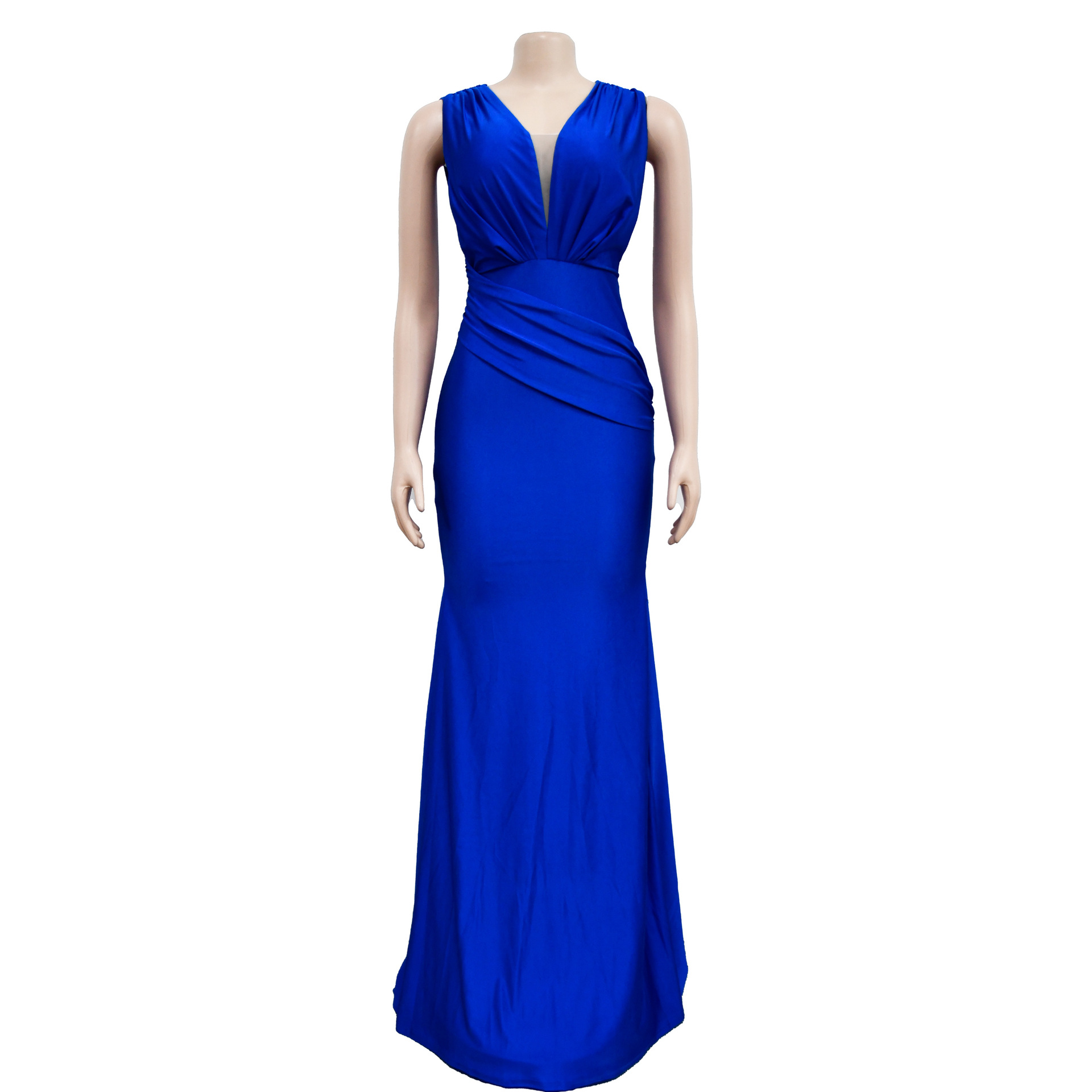 Abito lungo donna scollo a v plissettato elegante da sera_voghion.com