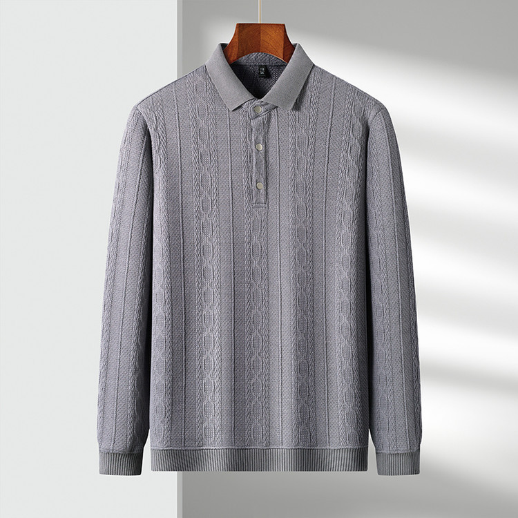 Otoño e invierno engrosado de manga larga de hombre con solapa polo nuevo jersey jacquard de punto de mediana edad hombre suéter simple