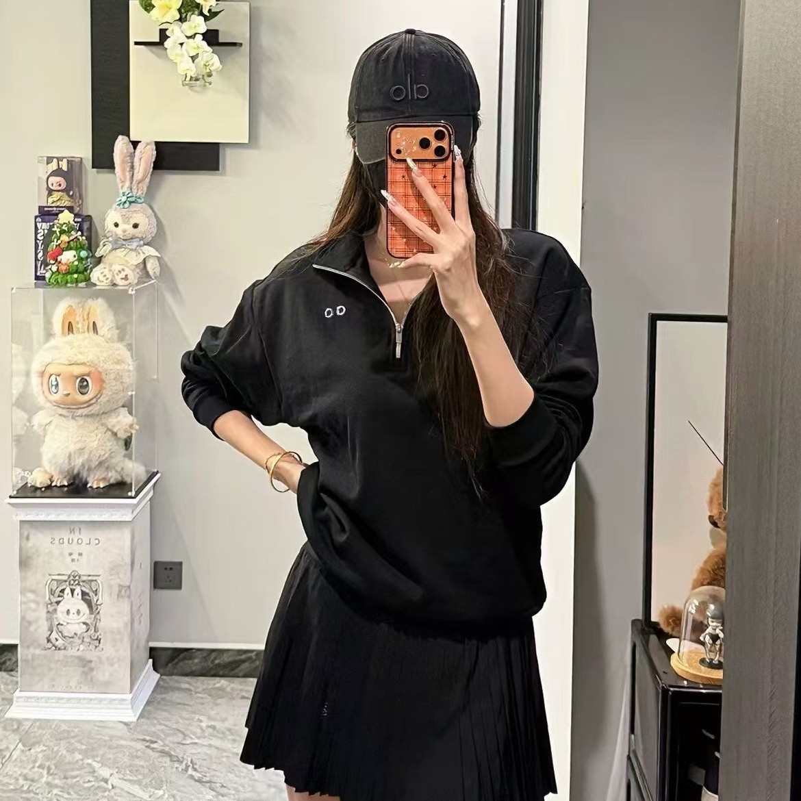 American cross-border in-stock gold-colored sweatshirt with silver logo, stand-up collar, half-zip, fleece-lined, thickened, loose fit, versatile, couple's style
