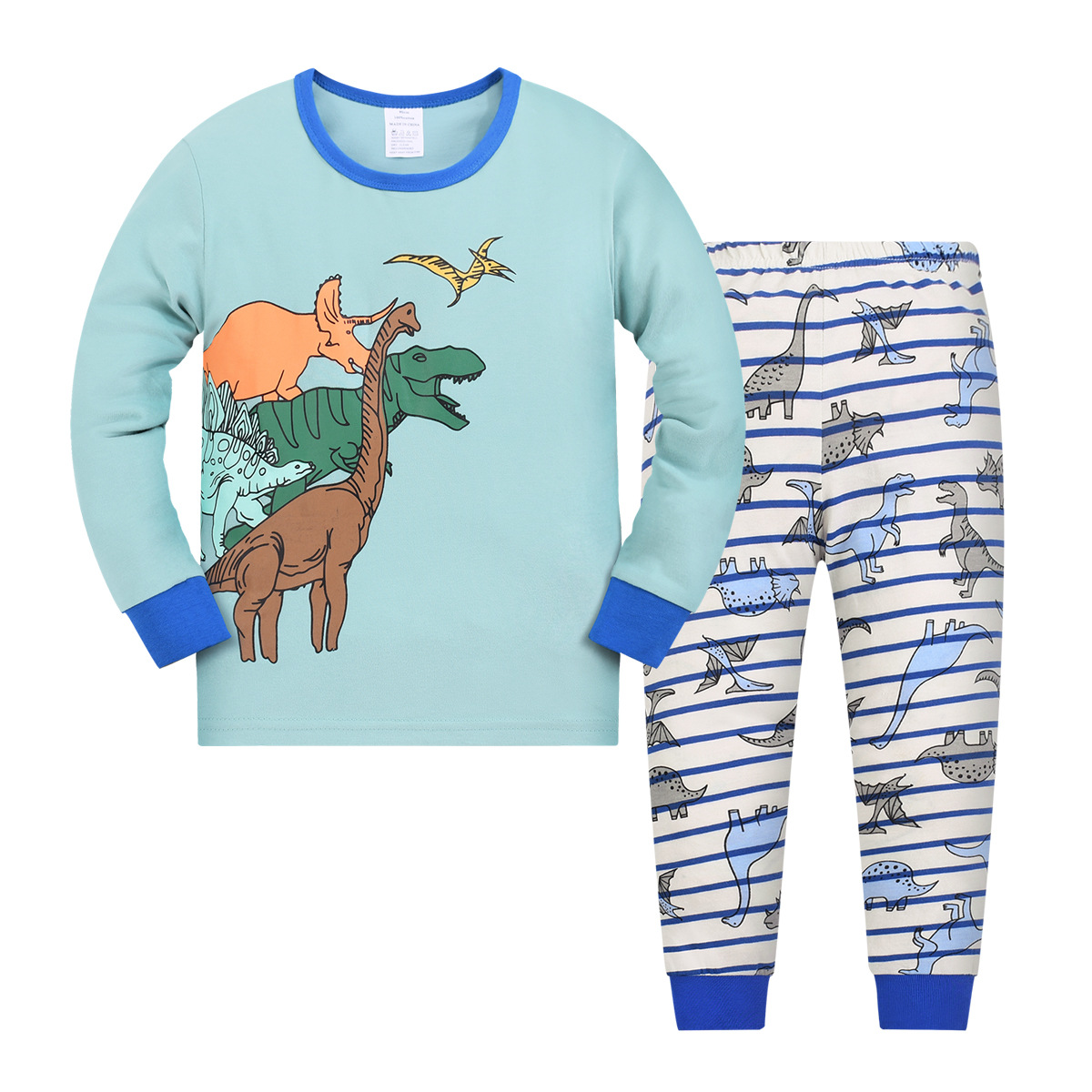 2024 otoño y invierno nuevo comercio exterior conjunto de ropa de casa para niños estilo europeo y americano impresión de dibujos animados niños pijamas de cuello redondo delgados