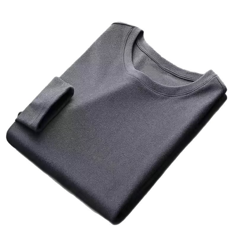 Suéter de base de terciopelo de doble cara para hombres con cuello redondo de terciopelo en invierno, ropa de otoño simple, talla grande, autocultivo, calentamiento y blusa interior