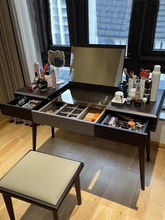 意式极简梳妆台烟熏实木式书桌卧室复古翻盖木设计师款一体化妆桌