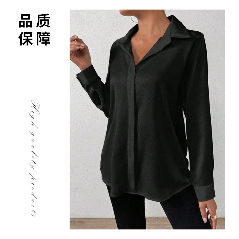 Camisa satinada de mujer europea y americana transfronteriza, camisa de manga larga de seda de imitación de satén para mujer, comercio exterior europeo y americano, ropa de mujer transfronteriza
