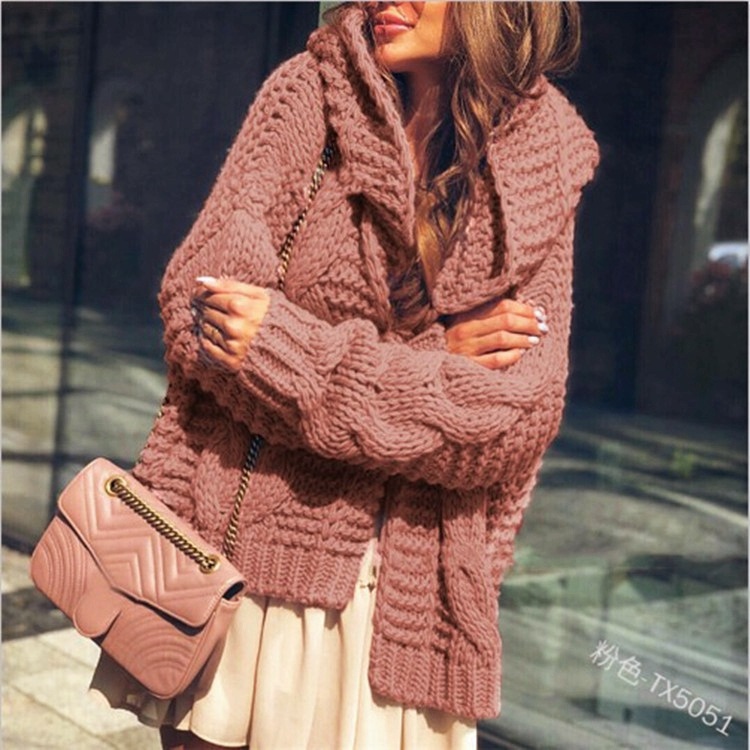 Transfronterizo europeo y americano de las mujeres de la aguja gruesa suéter de las mujeres del otoño y el invierno Nueva engrosada moda suelta chaqueta TX5051 image 17