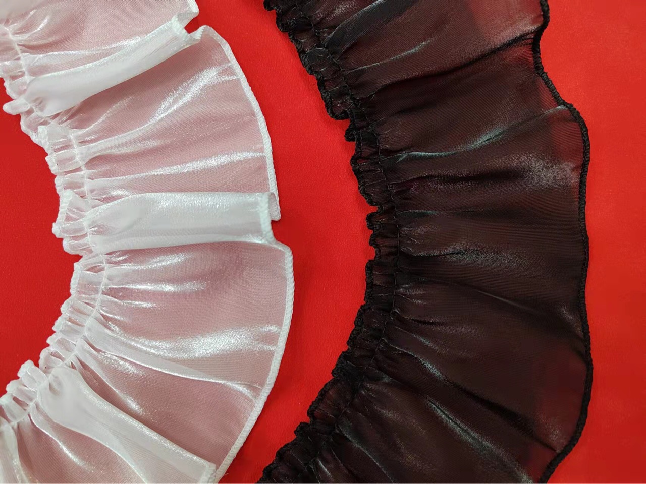 厂家现货直销 7CM宽 亮纱索双边缩皱花边网纱木耳边花边