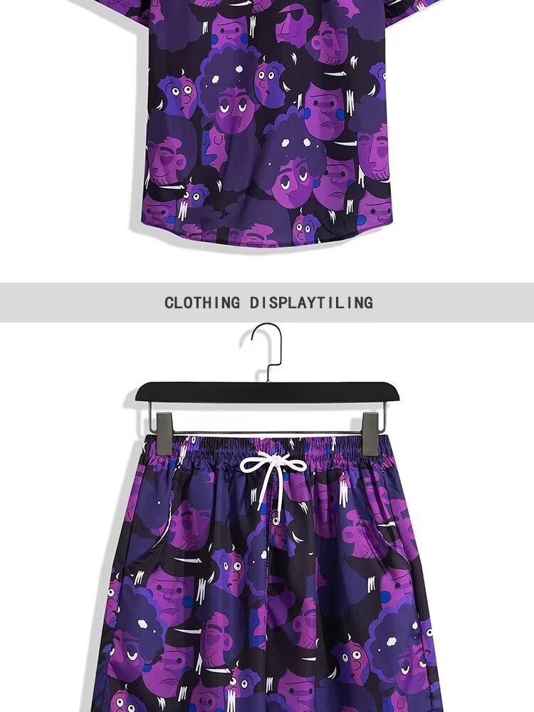 Ensemble chemise et short de plage hawaïen – Tenue décontractée florale pour homme/couple tropical (M-3XL) – Vêtements de vacances d'été légers et respirants_voghion.com