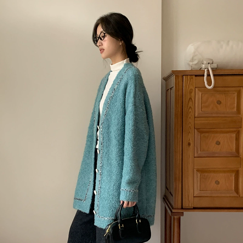 Long sweater, woolen cardigan, mid-length