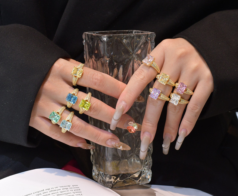 Fashion Geometric Sterling Silver Inlay Zircon Rings 1 Piece