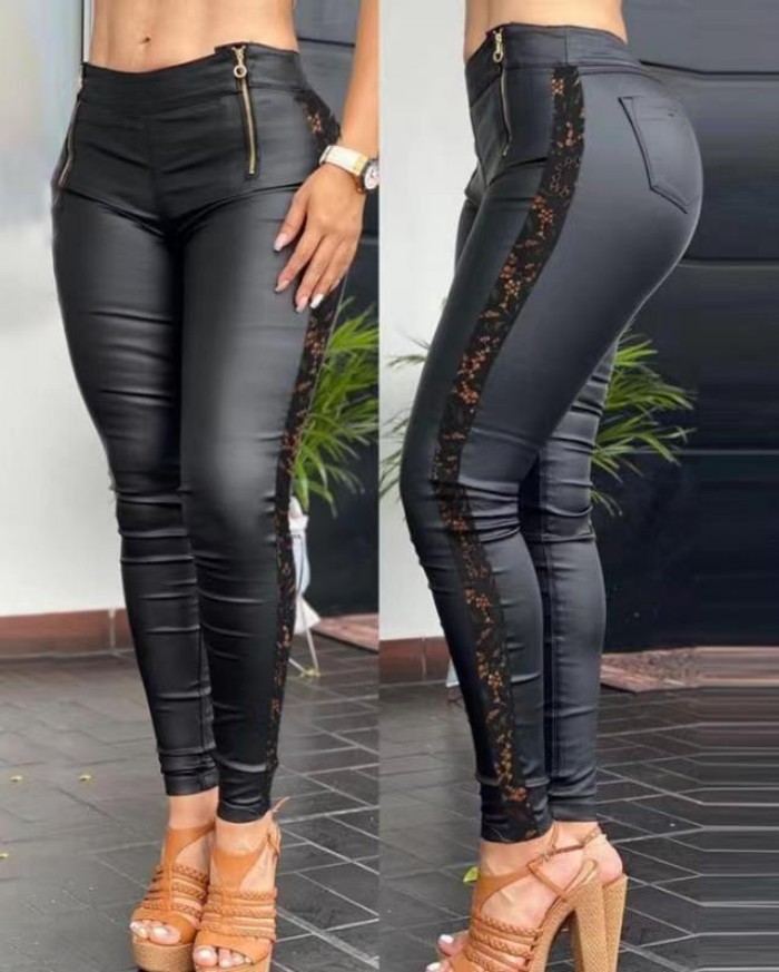 Black Lace-Trimmed Skinny Pants 1