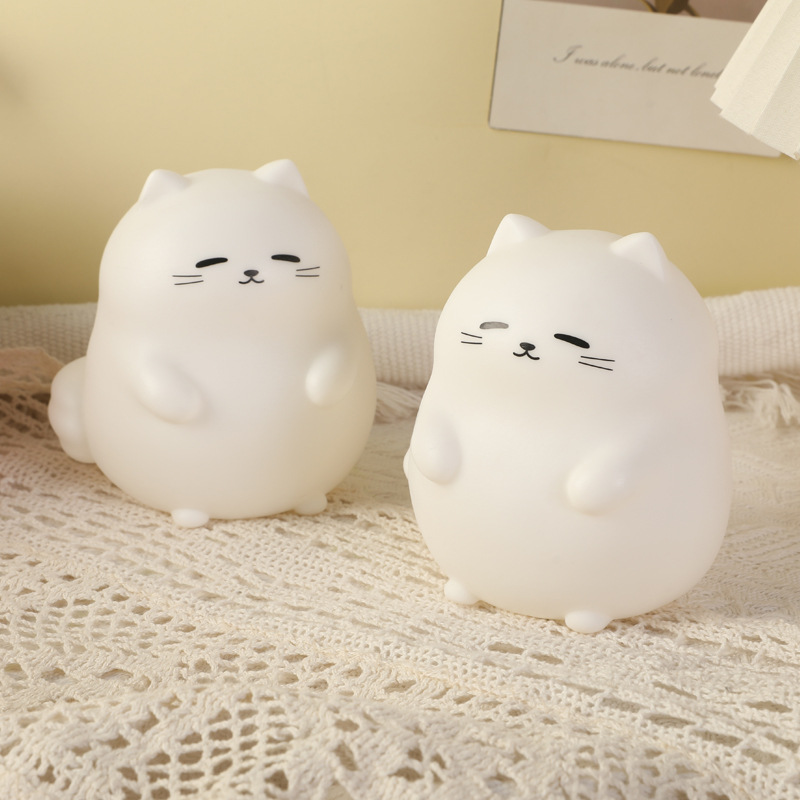 网红创意搪胶小夜灯可爱猫咪卧室摆件床头灯伴睡起夜柔光氛围灯