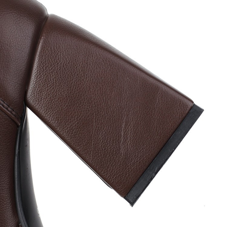 Square head front strap solid color waterproof platform thick heel short leg boots_voghion.com
