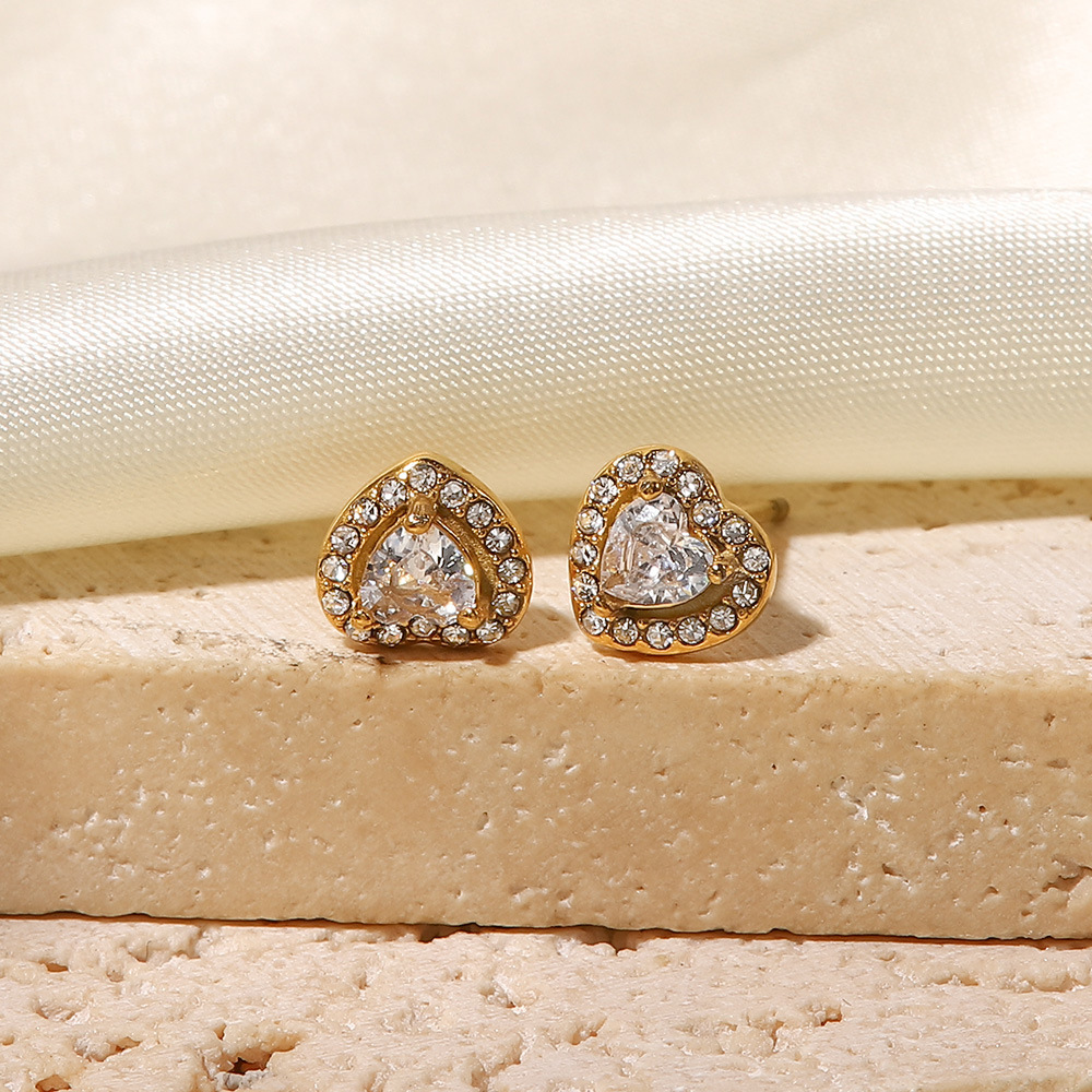Fashion Heart Shape Stainless Steel Ear Studs Plating Zircon Stainless Steel Earrings