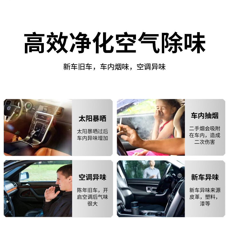 Dual-core solar-powered car air purifier, removes formaldehyde, eliminates odors, durable, intelligent car purifier, natural oxygen bar