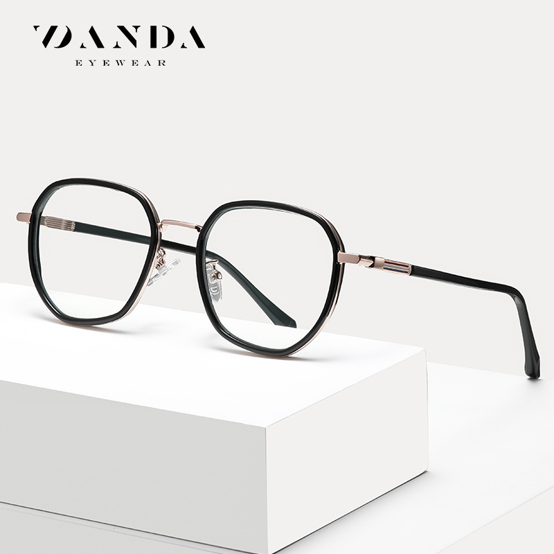 Suministro directo de fábrica gafas de celebridad de Internet Marco de moda de mujer gafas lisas multilaterales TJ829 pegamento dorado mezclado gafas de luz anti-azul