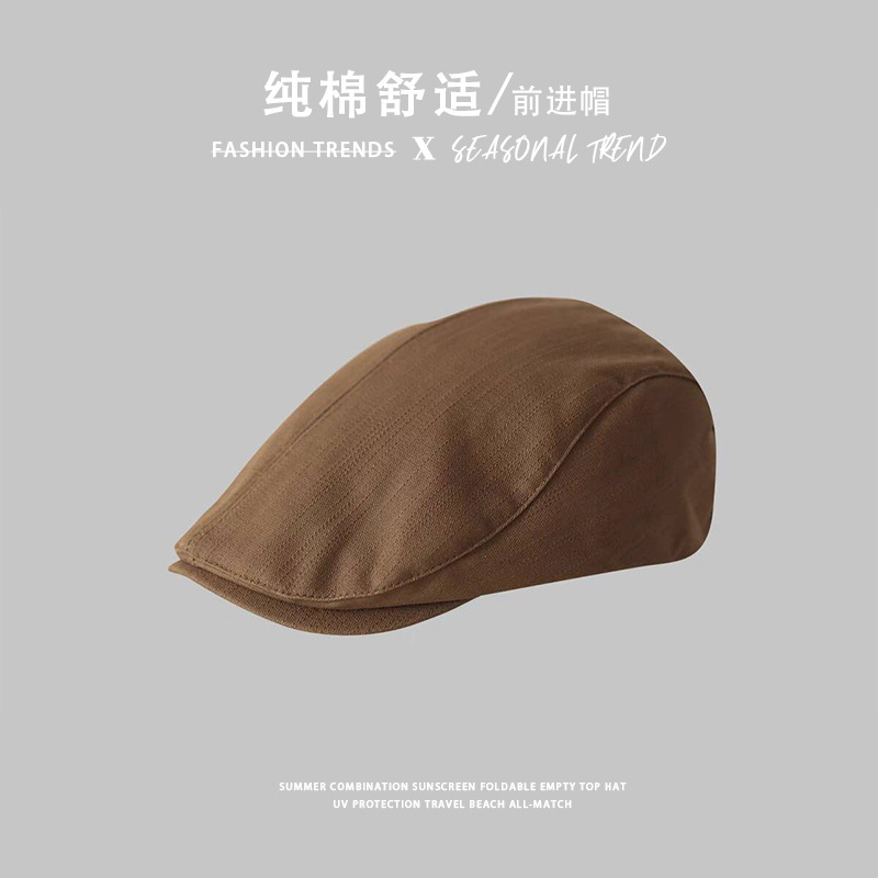 前进帽女秋冬复古简约反戴贝雷帽户外显脸小鸭舌画家帽大头报童帽|undefined