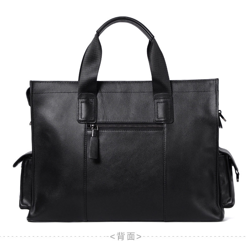Túi xách tay nam da bò lớp đầu 40×13×29 cm đựng laptop 15.6 inch — Dây kéo dọc màu đen không có túi bên, Dây kéo dọc màu đen có túi bên chi tiết 25