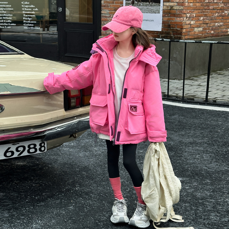 Girls' Fleece-Lined Jacket Autumn and Winter 2026 New Style, Thickened Parka for Older Children, Winter Cotton Coat for Cold Protection