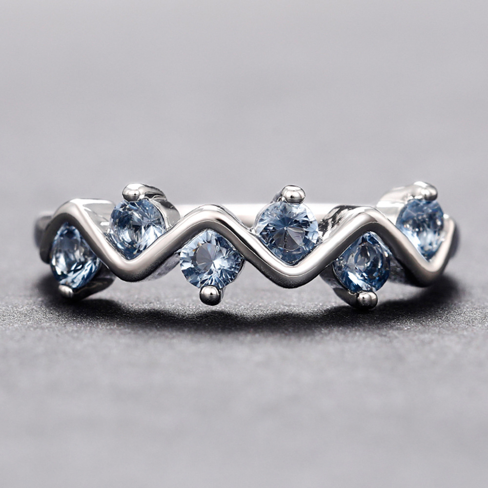 Cao Shi's Wave Zircon Ring with Female Minority Design Copper Inlaid Blue Zircon Personalized Ring Fashion Accessories_voghion.com