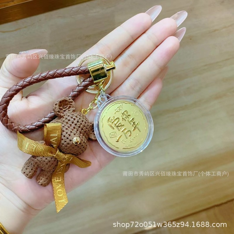 足金999黄金520小饼熊公仔钥匙扣挂件可爱情侣包包挂饰汽车钥匙链|undefined