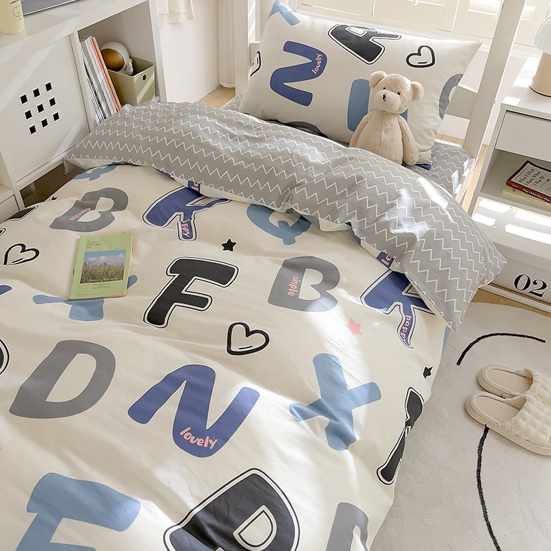 Ropa de cama de dormitorio de estudiantes universitarios de tres piezas de algodón, sábana de algodón, funda de edredón, sábana, cama, traje de cuatro piezas, verano