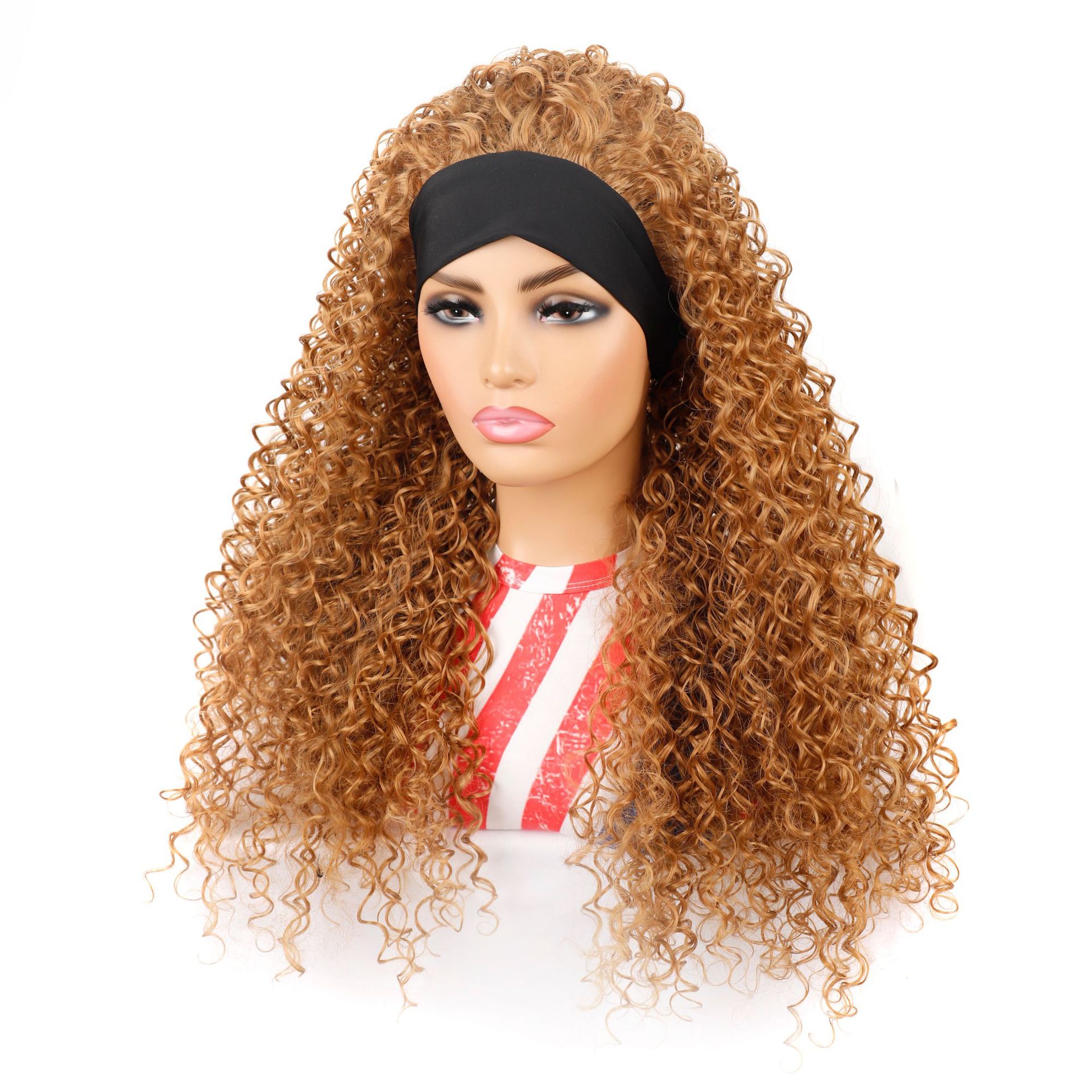 Synthetic wig Ice silk deep curly hair headband wig_voghion.com