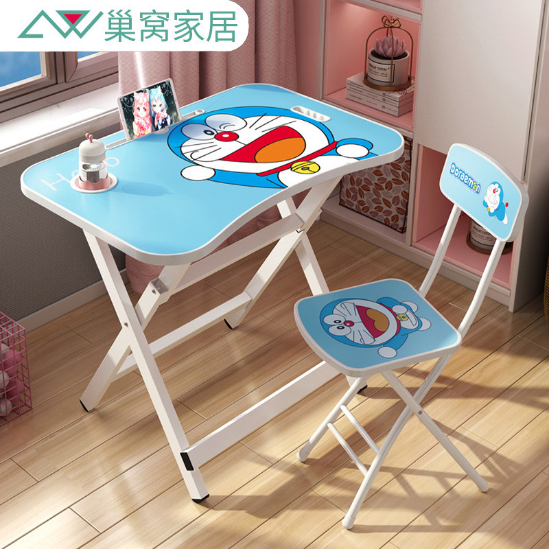 Simple Modern Kindergarten Student Table and Chair Set Home Folding Desk Furniture Cartoon Pattern Children's Writing Desk
