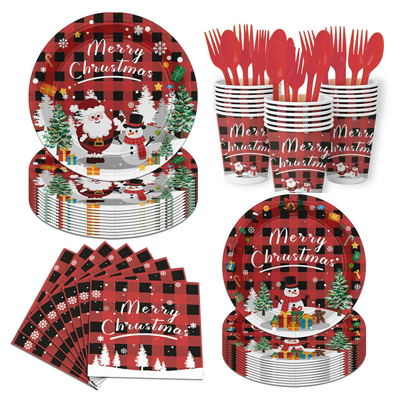 Cross-Border Christmas Party Decoration Supplies in Stock, Disposable Paper Plates, Paper Cups, Paper Towels, Tableware Sets, Customizable