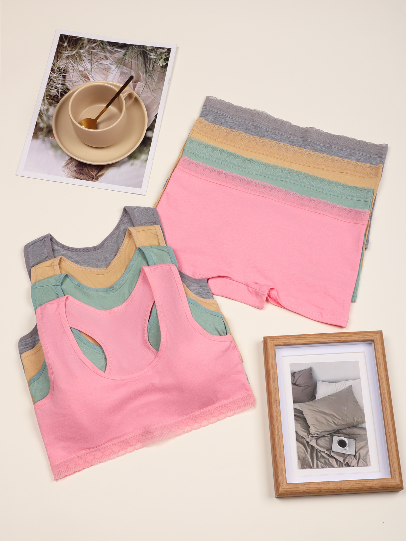 Sujetador deportivo para niñas sin anillo de acero, período de desarrollo cómodo de algodón, ropa interior de chaleco de encaje para niñas de 12-16 años