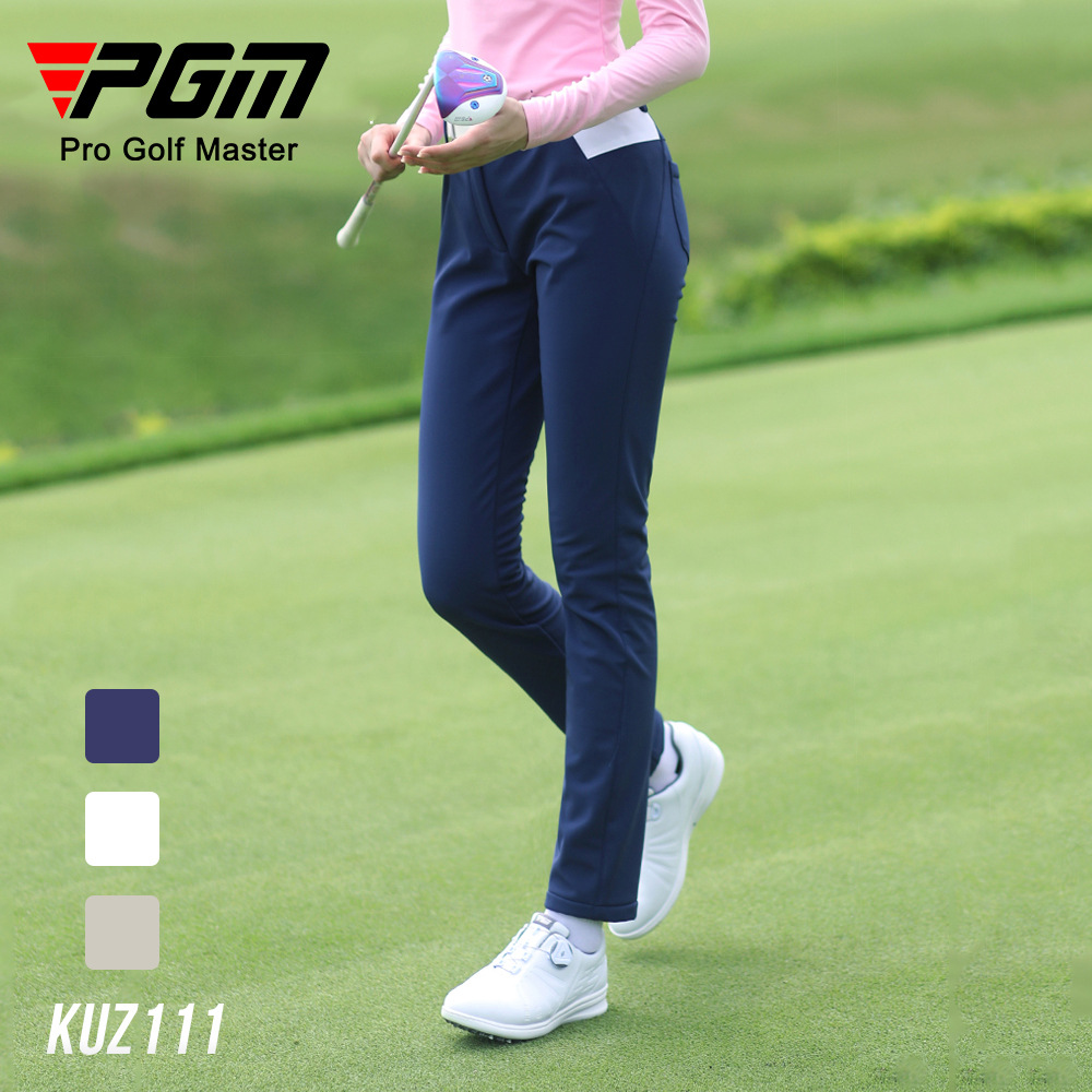 Quần dài golf nữ PGM mùa thu có lót nhung chống nước — KUZ111-Quần Dài Golf nữ màu trắng, Kuz111-Quần chơi gôn nữ màu xanh nước biển, Kuz111-Quần Golf Nữ Kaki, Kuz111-quần Golf nữ màu đen