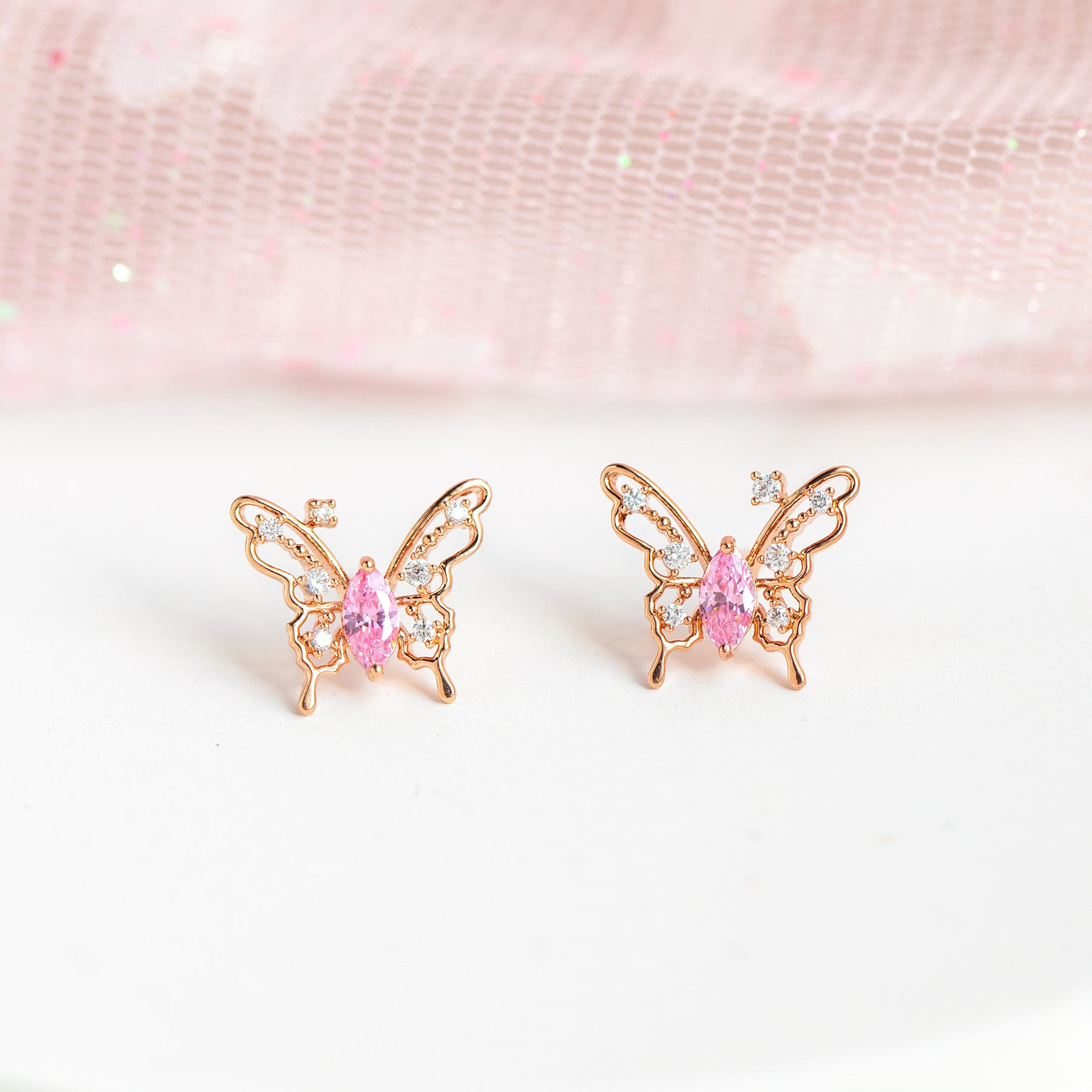 Korean Style Korean Style Dignified Hollow Butterfly Studs Micro Inlaid Zircon Pure Silver Ear Pin E