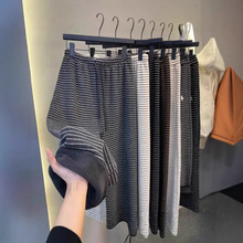 条纹松紧腰抽绳阔腿裤女2024秋冬新款高腰加绒休闲裤女298