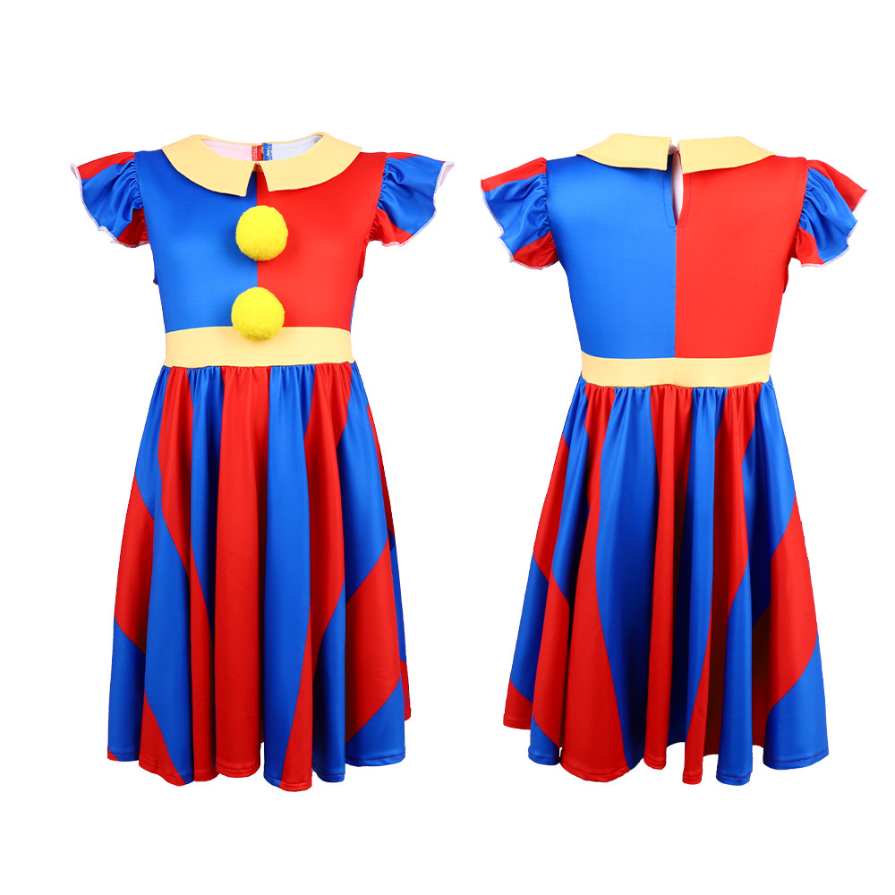 Traje de Payaso 5cos para Circo Transfronterizo, Disfraz de Pomni para Actuación, Disfraz de Halloween de Pamni en Seda de Leche