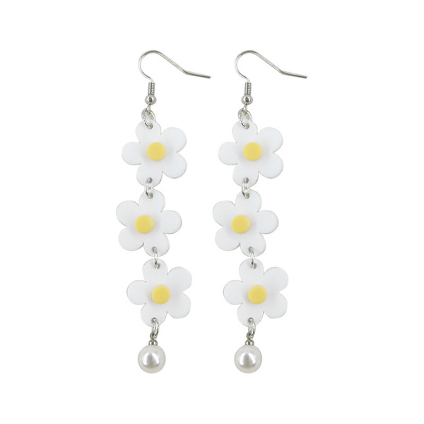 Fresh white acrylic matte brand elegant retro earrings pearl