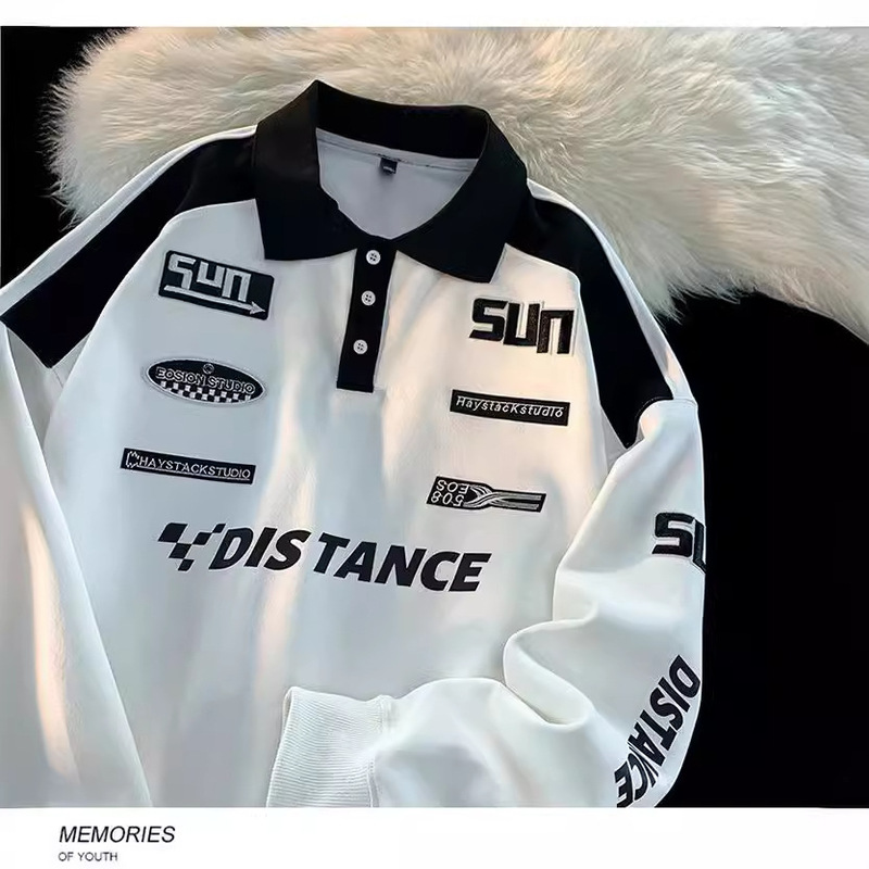 2025 Spring and Autumn New Top Korean Retro Sweatshirt Women's Trendy Brand Long Sleeve Lapel Racing Suit Cross-border Trendy Top