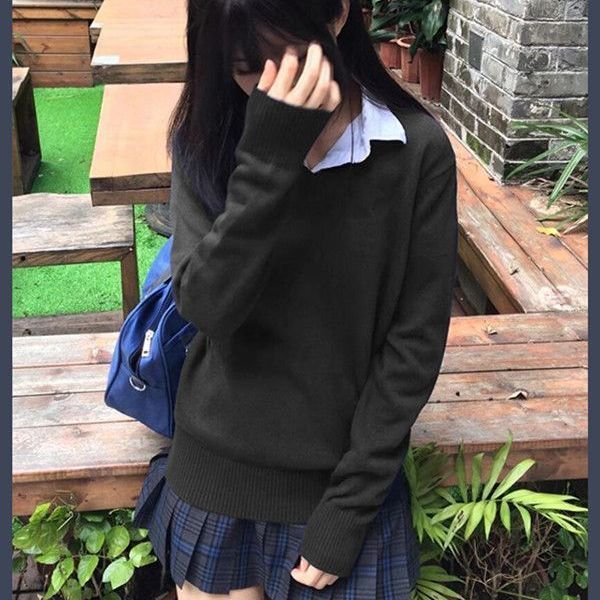 学院风秋冬新款制服毛衣套头领长袖百搭少女美拉德叠穿针织衫|undefined
