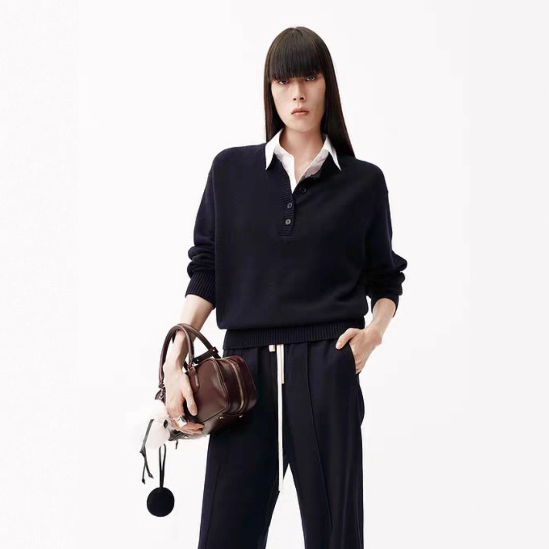 针织衫假两件2025年冬季新品羊毛混纺纯色毛衣女休闲通勤风打底衫