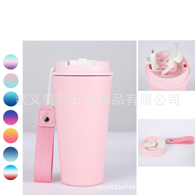 New 480ml rope coffee cup 304 stainless steel double-layer thermos cup portable cold leak-proof car suction cup