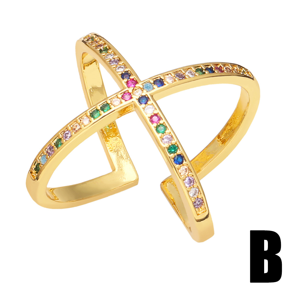 Fashion Square Copper Open Ring Plating Inlay Zircon Copper Rings