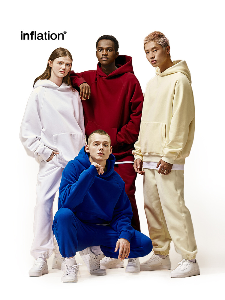 Ropa de hombre de Jieshan | 25 primavera 400g de terciopelo polar pesado hilo Hasselblad con capucha suéter de color sólido traje de pantalón