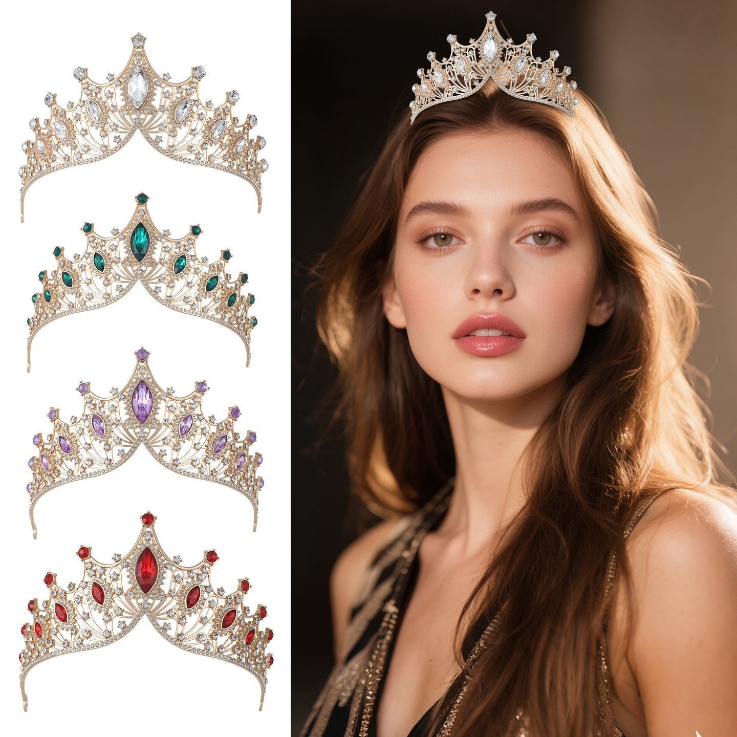 Corona de novia transfronteriza estilo barroco de lujo atmósfera corona de fiesta accesorios de vestido de princesa