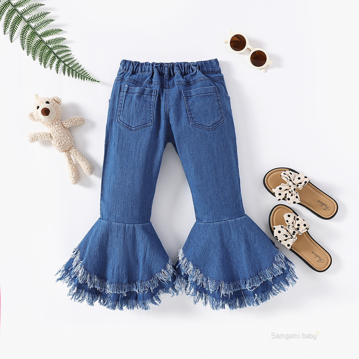 SAMGAMIBABY cross-border children's clothing European and American girls' frayed jeans fashionable spring and autumn children's flared pants