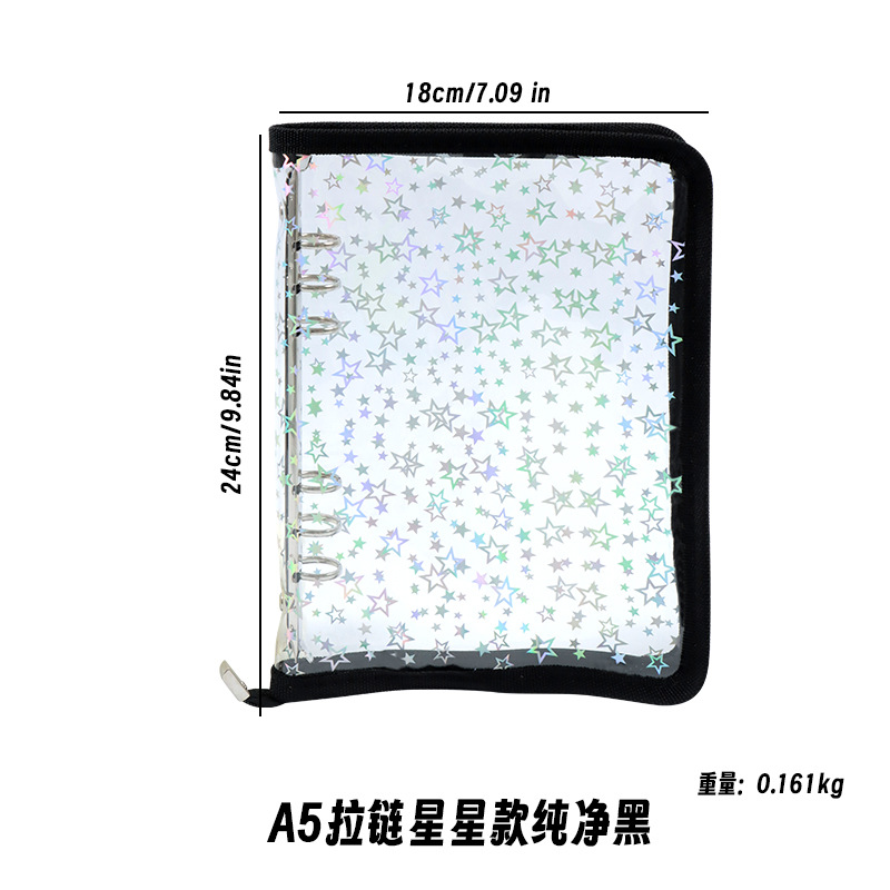 Corea del Sur De allí plana transparente brillo de la cremallera de 6 agujeros de hojas sueltas cuaderno ins estrella persiguiendo Diario A5A6