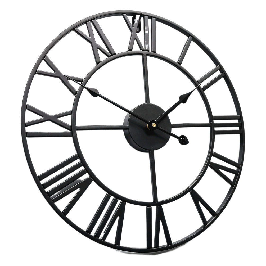 Hogar simple reloj de pared romano nórdico retro sala de estar creativo reloj de hierro metal luz lujo decorativo reloj al por mayor