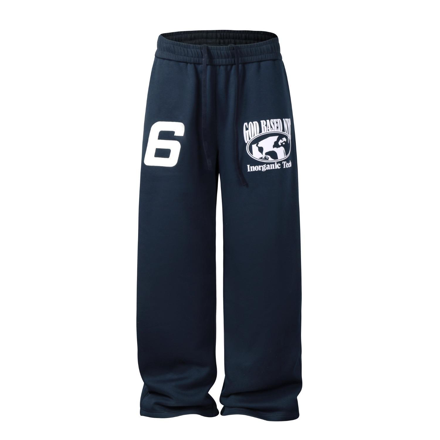 American bordado azul macheta pantalones largos de piernas largas primavera y otoño estilo perezoso pantalones casuales más gruesos