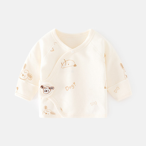 Baby's AIO Bodysuit with Boneless Pure Cotton Spring and Autumn Magic Tape Half Back Sleepwear Full Moon Monk Suit Baby Top