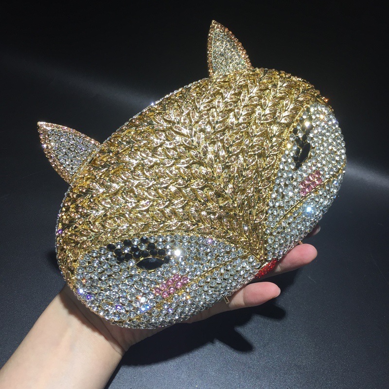Bolsa de diamante de zorro hueco metal de cristal bolsas de cena bolsas de diamantes hechas a mano bolsas de damas AliExpress duro