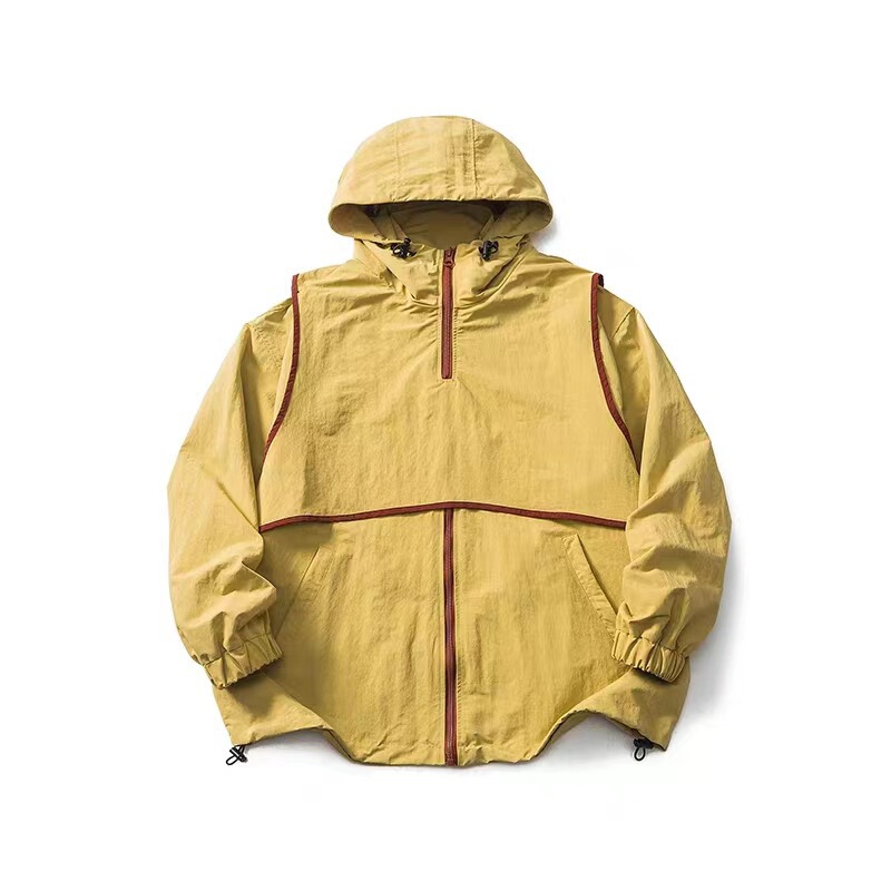 American retro fashion brand contrast color detachable vest hooded jacket men's spring and autumn design functional outer